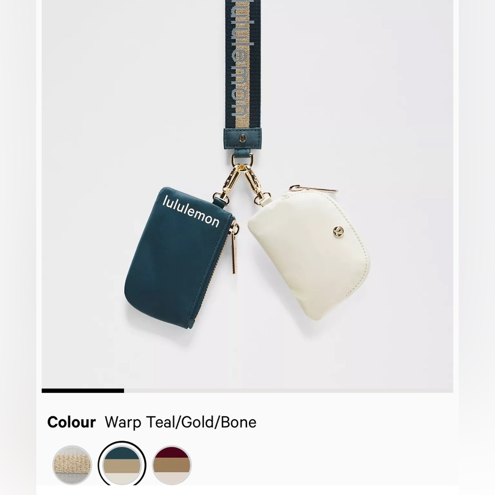 Lululemon Dual‎ Pouch Wristlet *Wordmark Color Warp Teal/Gold/Bone NWT